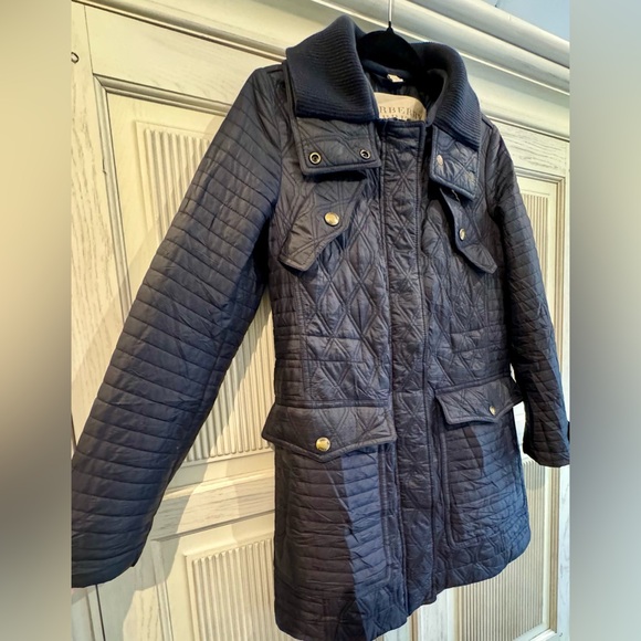BURBERRY BRIT Womens Quilted Patchwork Puffer Jacket Coat Navy Blue, Small - Picture 13 of 16